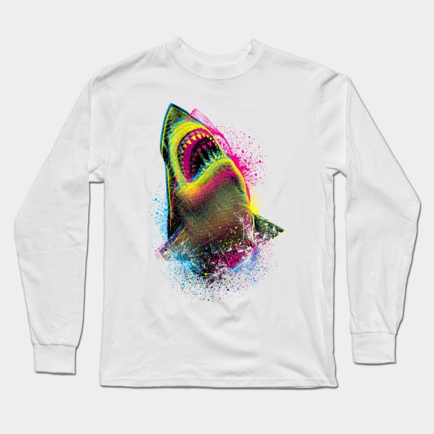 Cmyk Shark Long Sleeve T-Shirt by Moncheng